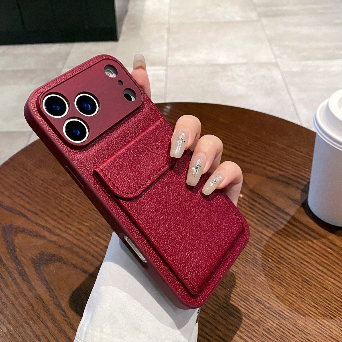 AIKS 荔枝纹插卡口袋支架卡包适用iPhone17苹果16ProMax手机壳1514