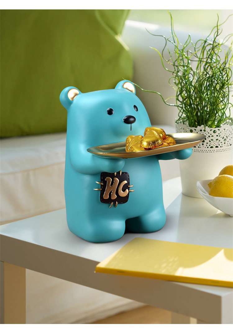 萌萌熊摆件家居客厅装饰品玄关钥匙收纳托盘生日礼物乔迁新居礼品