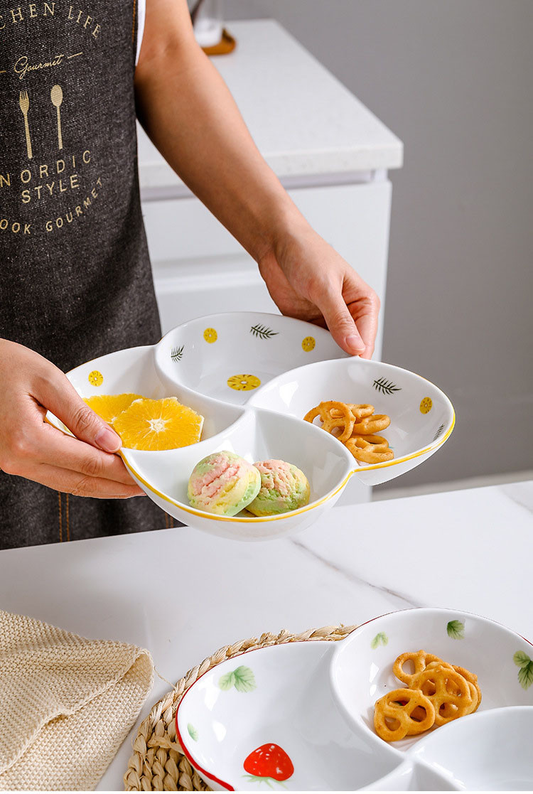 分格餐盘家用**定量分餐盘子菜盘儿童早餐分隔果盘客厅拼盘陶瓷