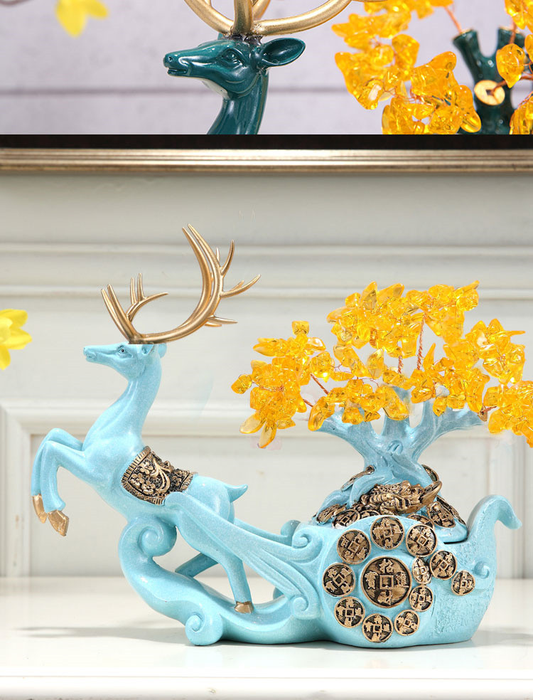 招财鹿摆件发财树摇钱树摆设客厅酒柜家居装饰品开业乔迁新居礼品