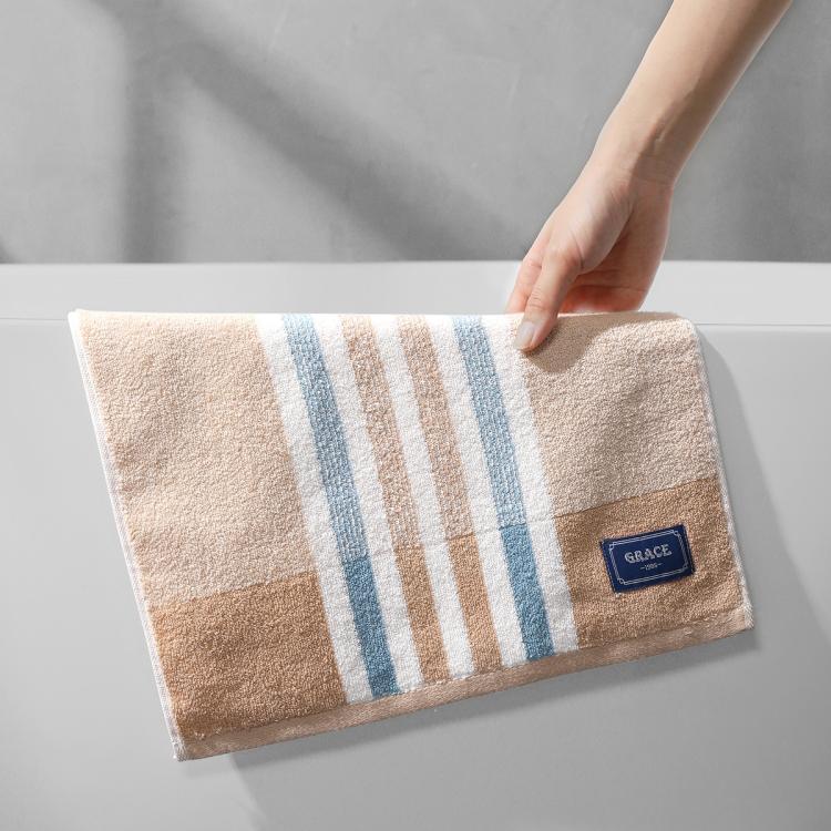 洁丽雅 长绒棉纯棉成人大毛巾全棉时尚条纹洗脸巾不易掉毛吸水加厚