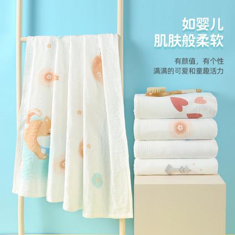 洁丽雅 1条装纯棉儿童纱布浴巾宝宝家用柔软吸水婴儿包被精梳棉纱布浴巾 图片 2