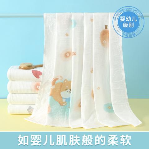 洁丽雅 1条装纯棉儿童纱布浴巾宝宝家用柔软吸水婴儿包被精梳棉纱布浴巾 图片 4