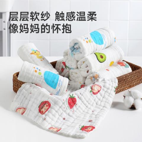 洁丽雅 【5条】婴儿纯棉六层纱布口水巾宝宝毛巾洗脸巾多用小方巾 图片 2