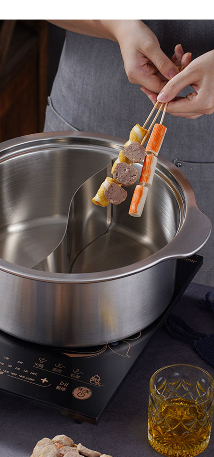 不锈钢串串香专用锅串串锅商用加深火锅锅鸳鸯涮肚直筒盆涮串家用