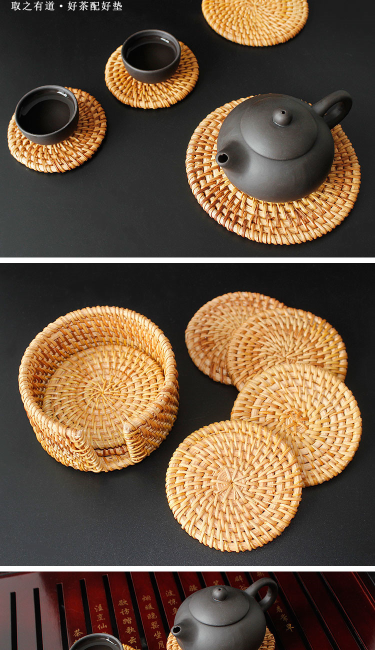 藤编杯垫餐垫茶壶垫托手工编织茶道创意餐桌垫碗垫盘子垫隔热垫子