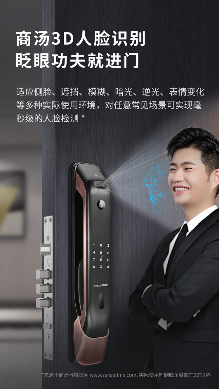 凯迪仕3d人脸识别智能锁家用防盗门k20max可视猫眼密码锁电子门锁