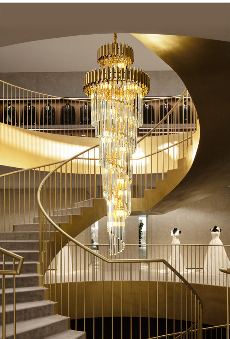 复式楼梯吊灯中空客厅水晶大吊灯led后现代轻奢旋转楼梯长吊灯