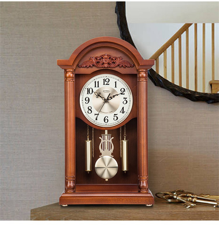 616中式座钟摆钟客厅台钟装饰摆件复古桌面创意时尚欧家用石英钟