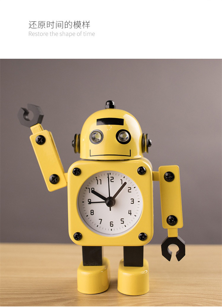 616机器人闹钟卡通儿童学生创意静音金属卧室夜