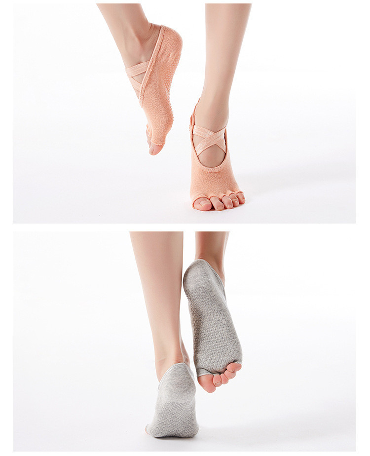 交叉绑带瑜伽袜吸汗透气运动袜芭蕾款露背瑜伽袜防滑五指舞蹈袜女