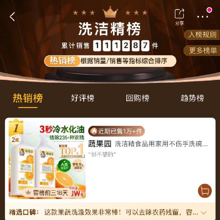 蔬果园 洗洁精食品用家用不伤手洗碗母婴可用果蔬清洗去农残3秒化油大桶