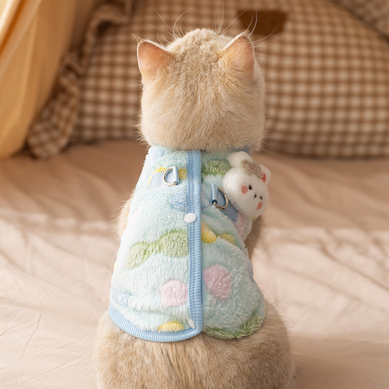 神经猫 宠物秋冬小立体卡通开衫保暖绒衣可牵引狗狗猫咪布偶中小型猫衣服