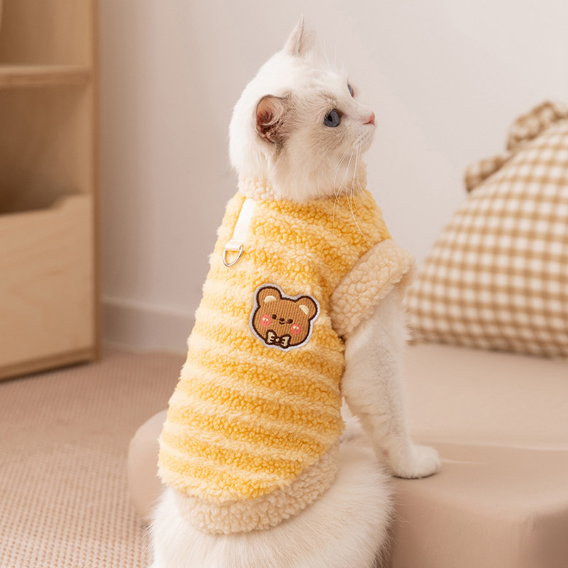 神经猫 秋冬季猫猫衣服羊羔绒绒衣自带牵引小型宠物出行加绒保暖衣服