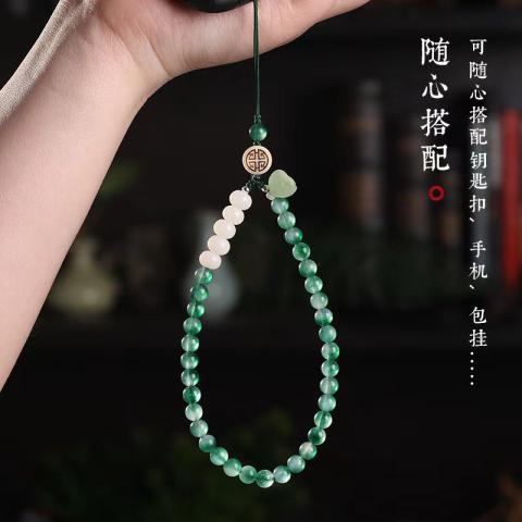 A LITTLE FLOWER 天然水草石头手机链中国风女精致简约短款水晶手机绳手腕挂件挂饰 图片 4