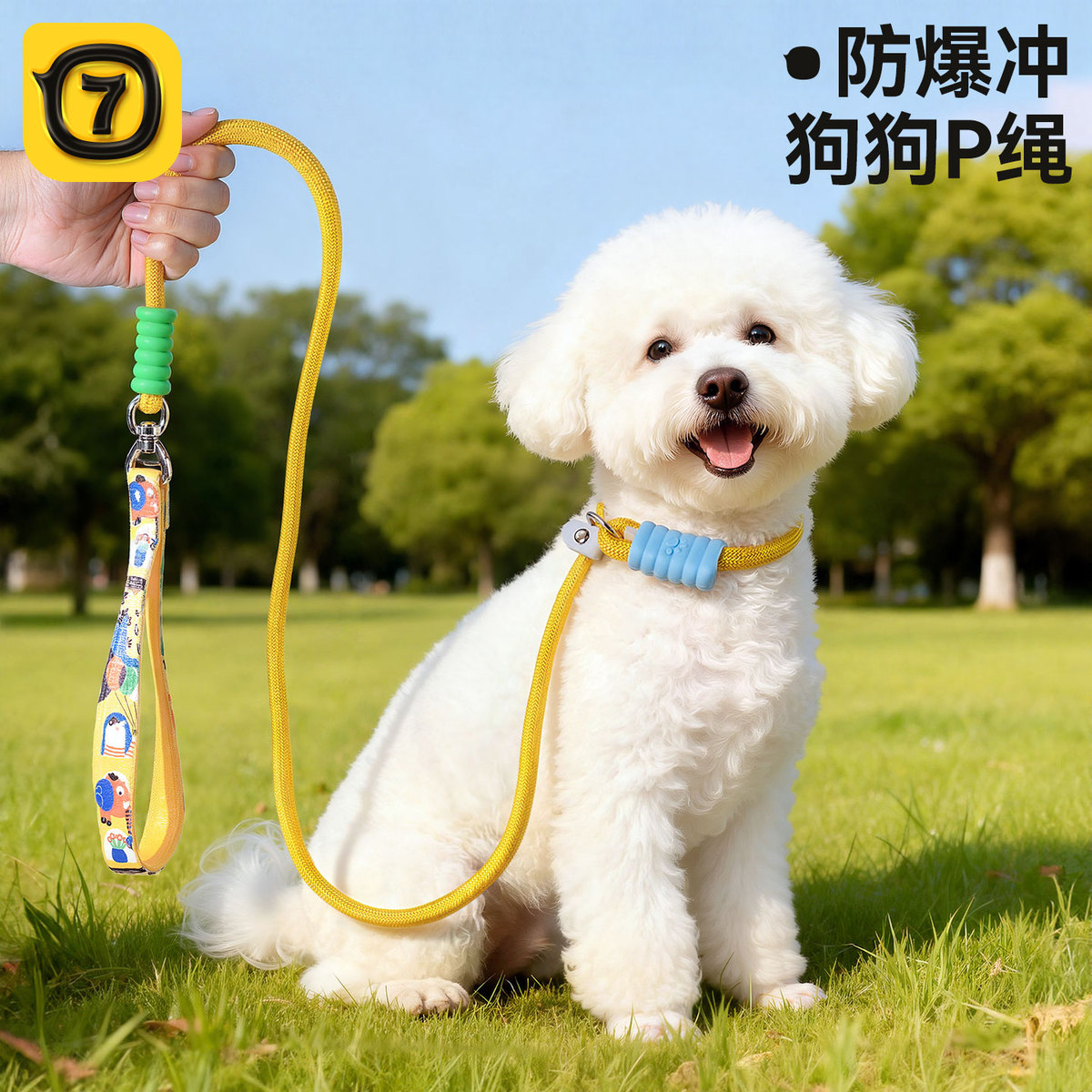 柒哦 小狗狗牵引绳防爆冲p绳遛狗绳中小型犬柴犬柯基防挣脱拴狗绳
