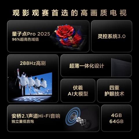 TCL T5系列 288Hz高刷 QLED量子点超薄液晶智能电视机85/75/65/55英寸 图片 4