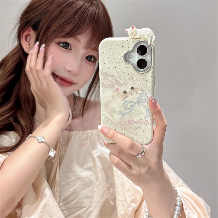 华夏方舟 蝴蝶结波点猫ins适用苹果17手机壳14保护套iPhone16promax防摔 图 4