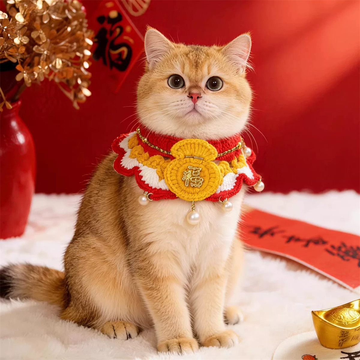 HOOPET 猫咪衣服新年围脖项圈小猫过年装扮小配饰宠物围巾狗狗口水巾围兜