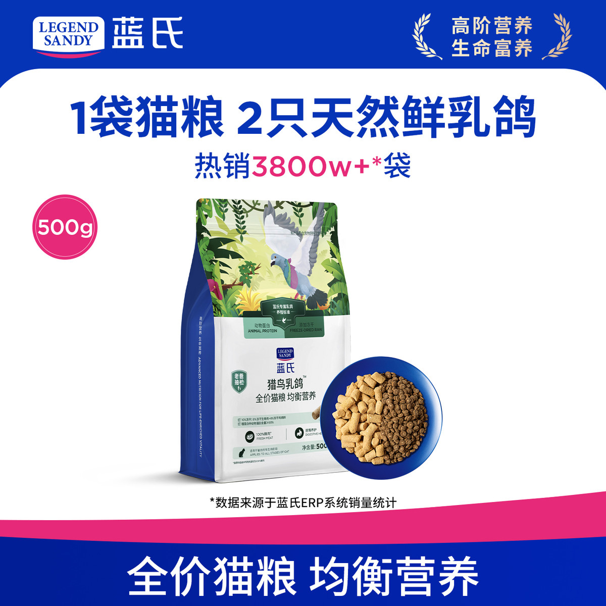 蓝氏 猎鸟乳鸽全价猫粮冻干生骨肉成猫幼猫通用猫粮1斤装