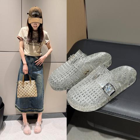 俞兆林 拖鞋女生夏季透明水晶简单闪闪平底镂空百搭包头凉拖 图片 1