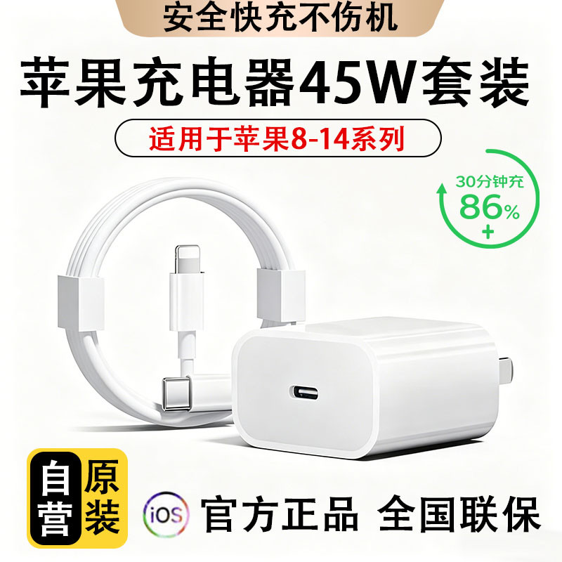 AEWY 适用苹果充电器45W超级快充充电头数据线适用iPhone8-14系列耐用