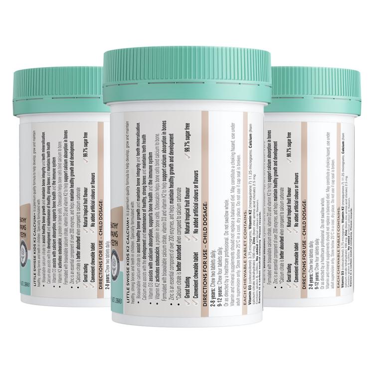 斯维诗 升级儿童K2柠檬酸钙60片*3咀嚼片钙锌同补开胃温和吸收