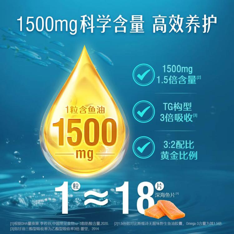 斯维诗 Omega3深海鱼油DHA软胶囊1500mg400粒*2