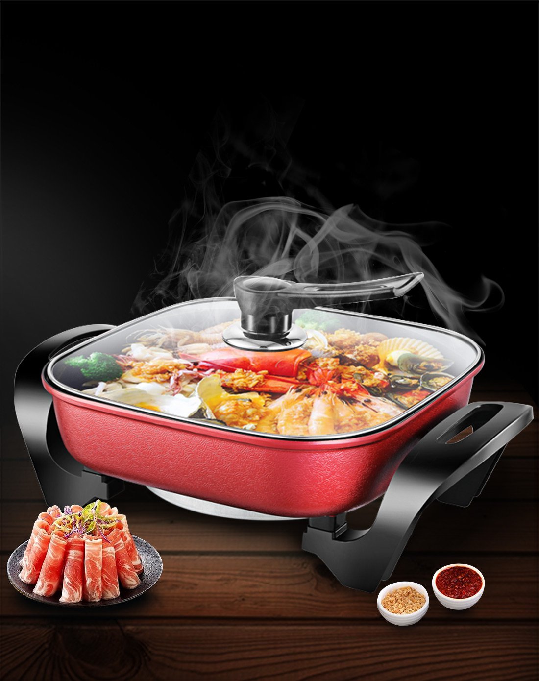 荣事达hg1521l家用5升韩式火锅双环火加热电煮锅电热锅电炒锅多功能电