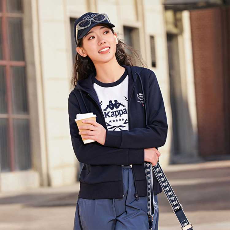 Kappa 断码好价基础款纯色外套女款休闲运动针织开衫百搭连帽卫衣外套
