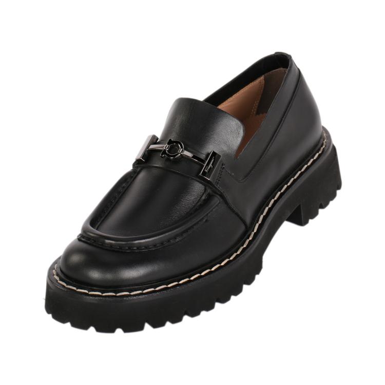 Ferragamo 菲拉格慕ignazio系列经典饰扣黑色圆头厚底男士商务休闲鞋