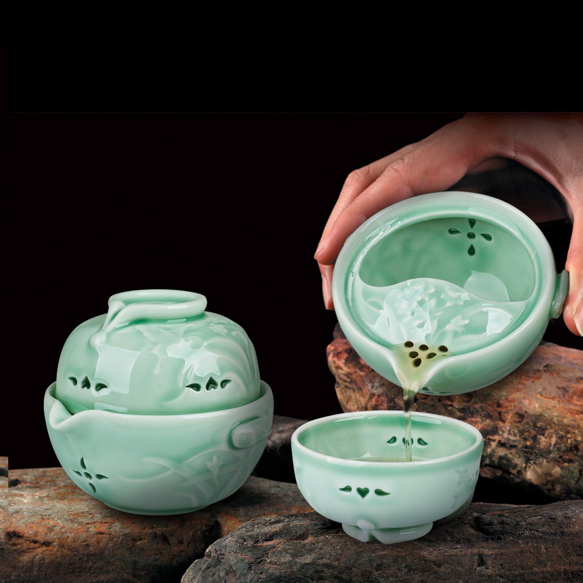 凌波禅韵 玲珑青瓷逍遥杯礼盒2件套
