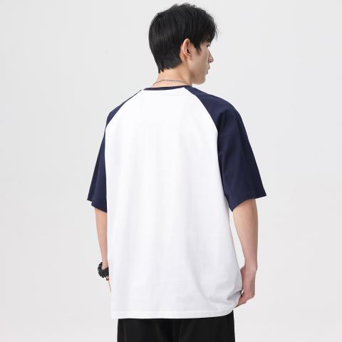 班尼路 100%棉夏季青少年撞色插肩短袖T恤休闲重磅潮流男式圆领上衣 图片 5