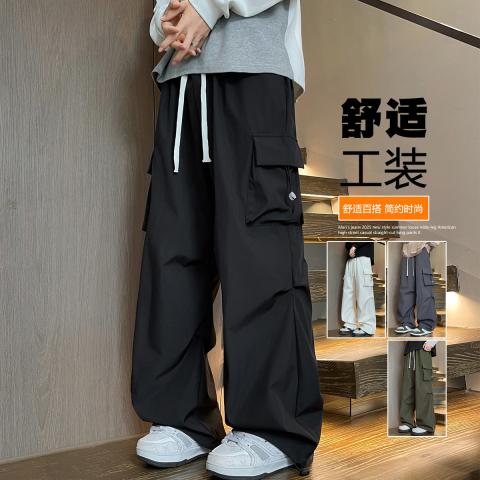 班尼路 【褶皱工装裤】春秋青少年百搭宽松休闲直筒系带大口袋设计长裤潮 图片 1