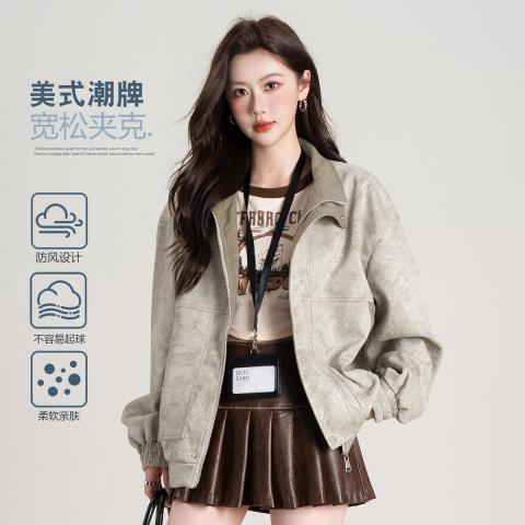 班尼路 女式休闲外套春秋百搭撞色拼接潮流美式甜酷帅气宽松显瘦飞行夹克 图片 1