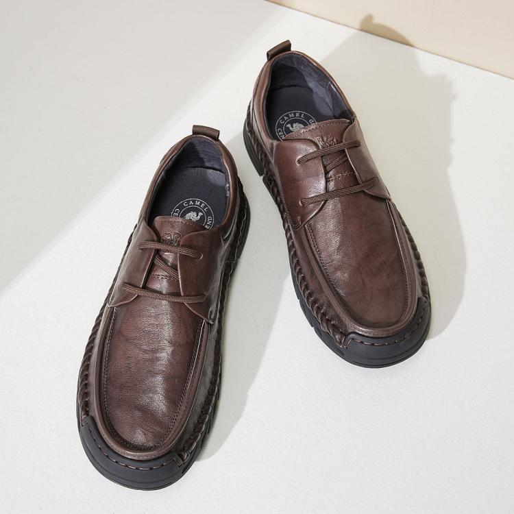 骆驼 【头层牛皮】春夏男牛皮手工鞋户外复古休闲皮鞋软底缝线鞋爸爸鞋