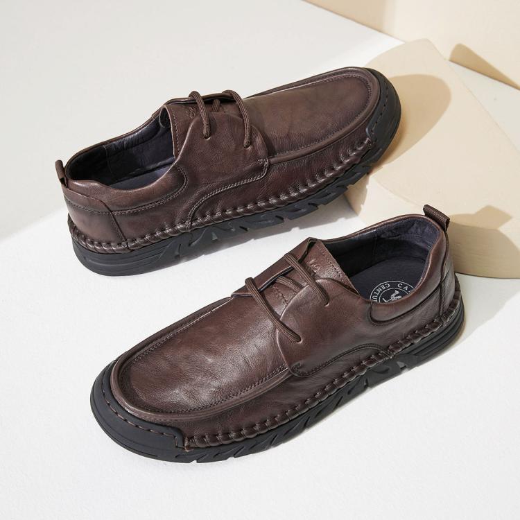 骆驼 【头层牛皮】春夏男牛皮手工鞋户外复古休闲皮鞋软底缝线鞋爸爸鞋
