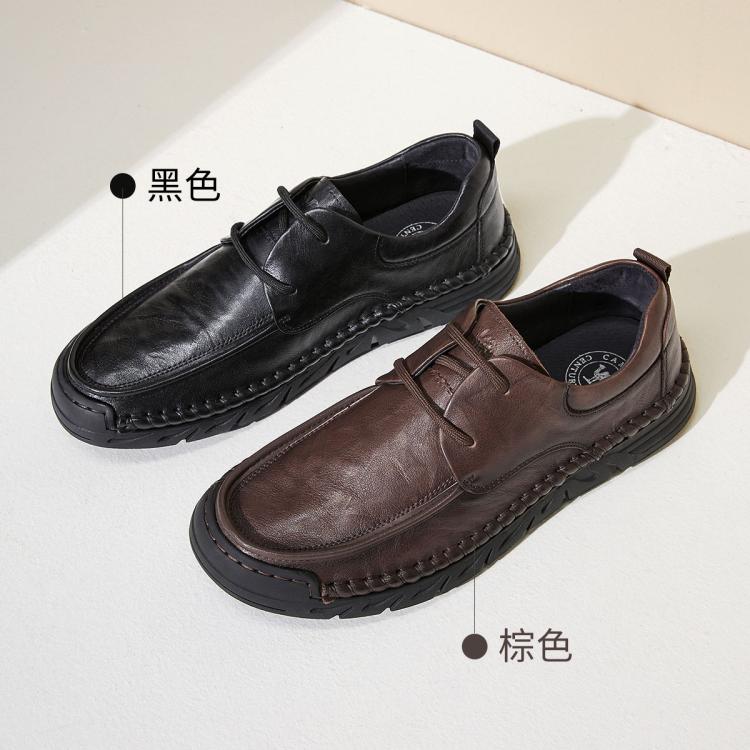 骆驼 【头层牛皮】春夏男牛皮手工鞋户外复古休闲皮鞋软底缝线鞋爸爸鞋