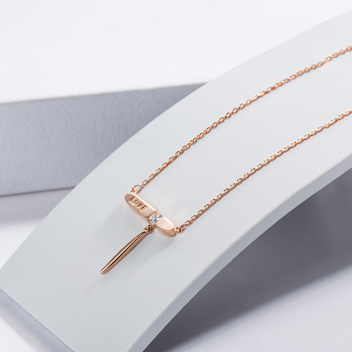 七度纯银项链love925银项链女士吊坠百搭彩金锁骨链