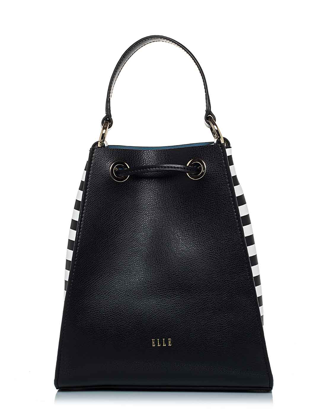 elle条纹牛皮单肩手提包