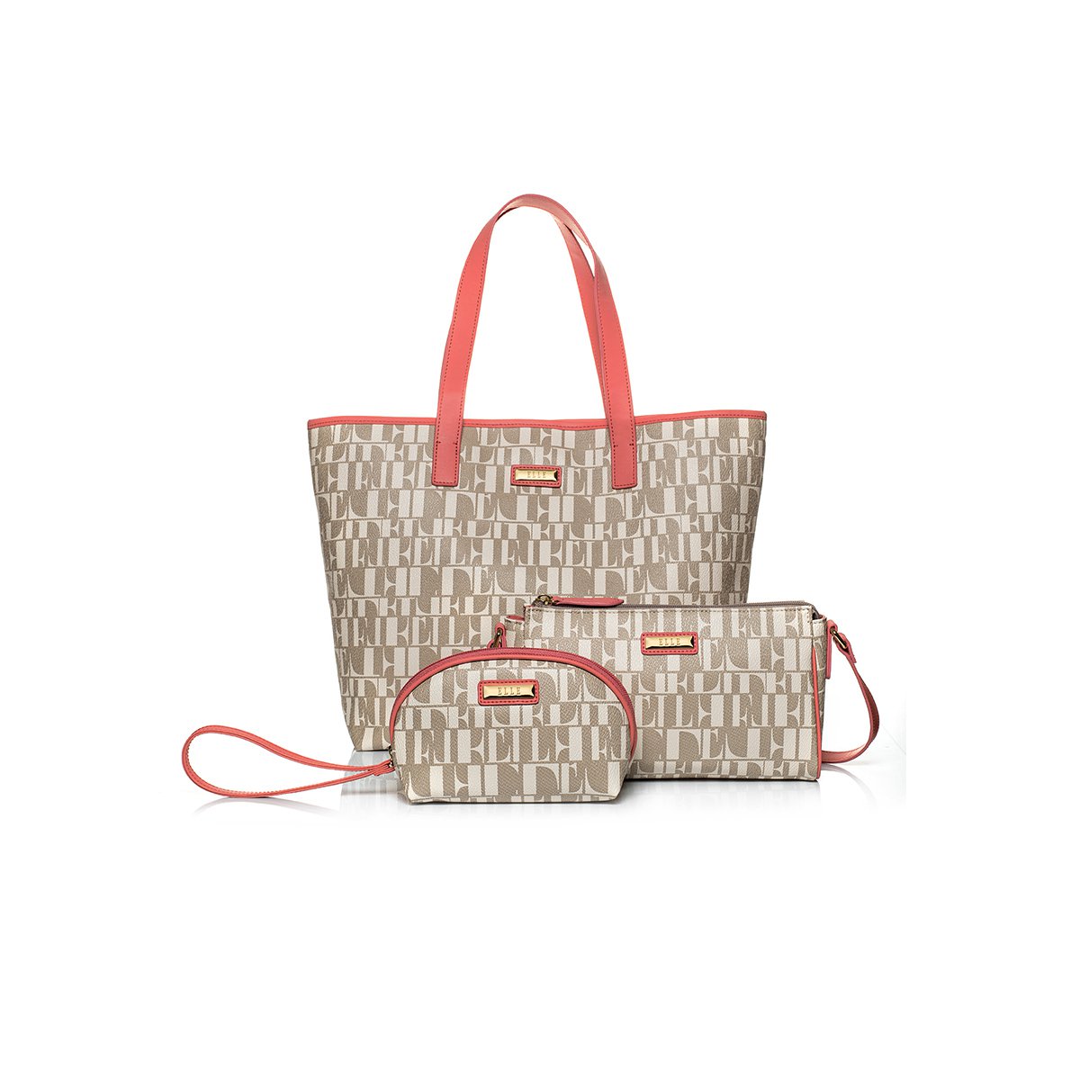 elle经典logo【三件套子母包】印花单肩大容量手提斜挎包小包