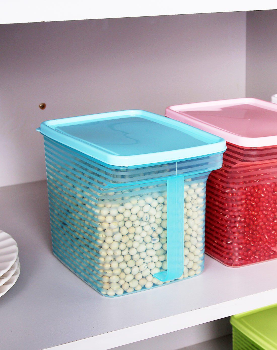 家居韩式可叠加带手柄透明储物盒(蓝色)