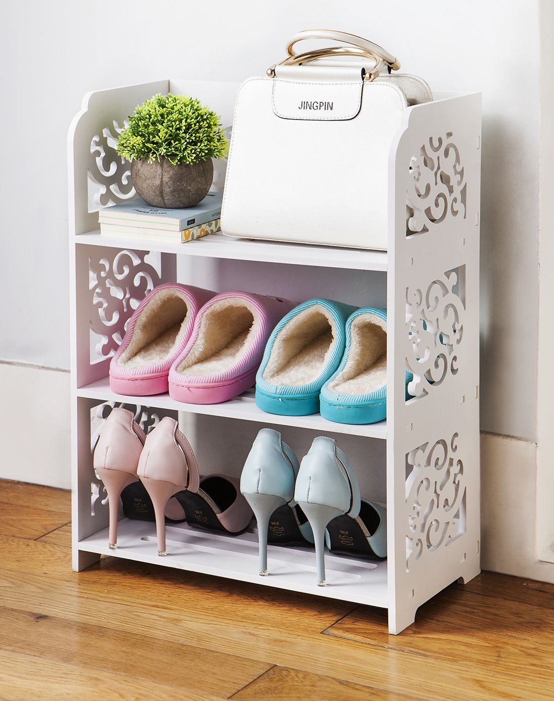 简欧加厚三层空背鞋架zh-kx803(白色)