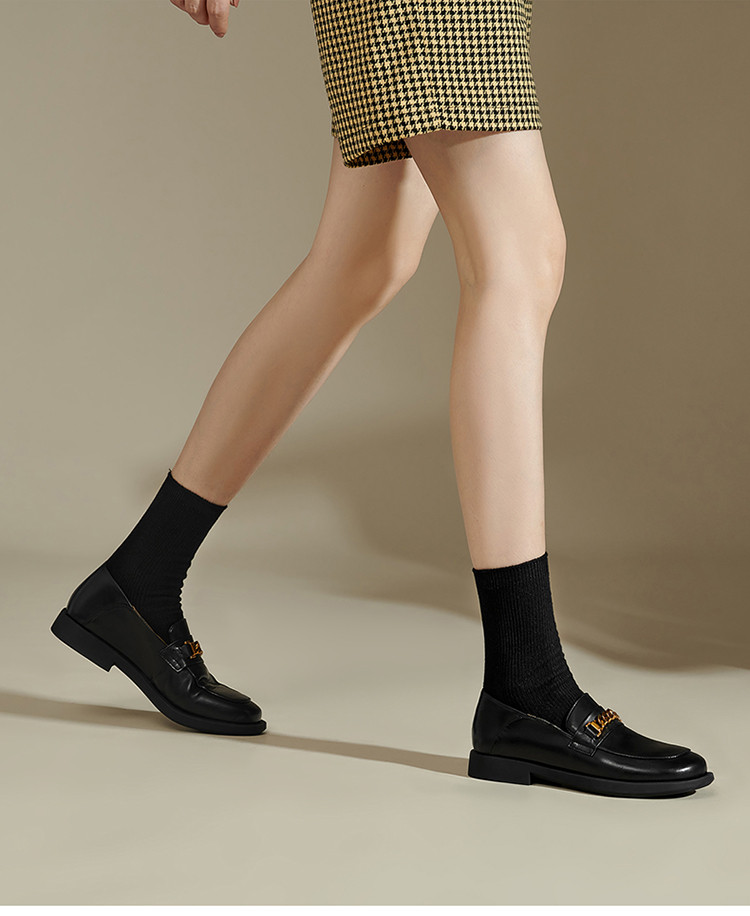 【小牛皮】百搭乐福女鞋2021新款饰扣休闲女单鞋一脚蹬小皮鞋