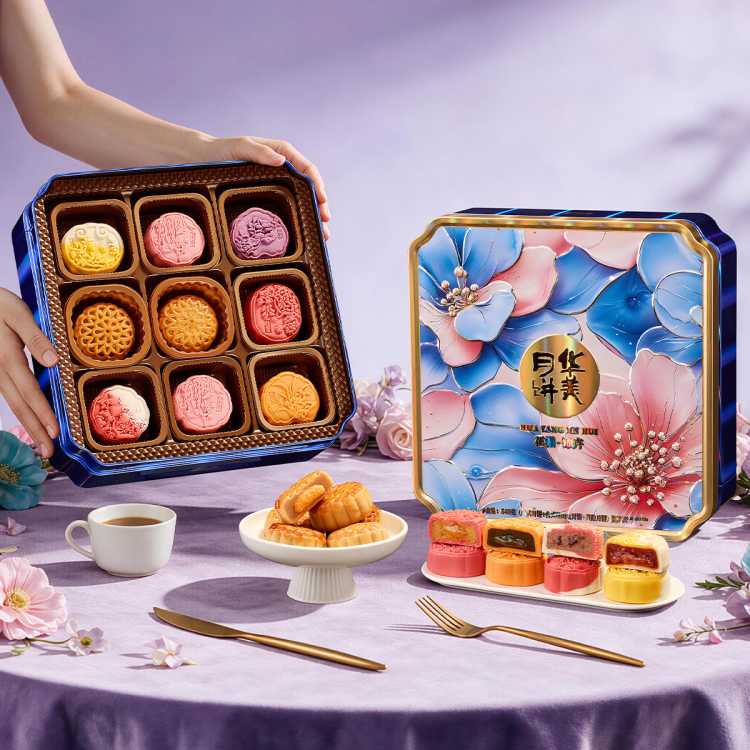 华美 广式蛋黄莲蓉台式桃山皮9味月饼礼盒 · 含6味低糖中秋节送礼