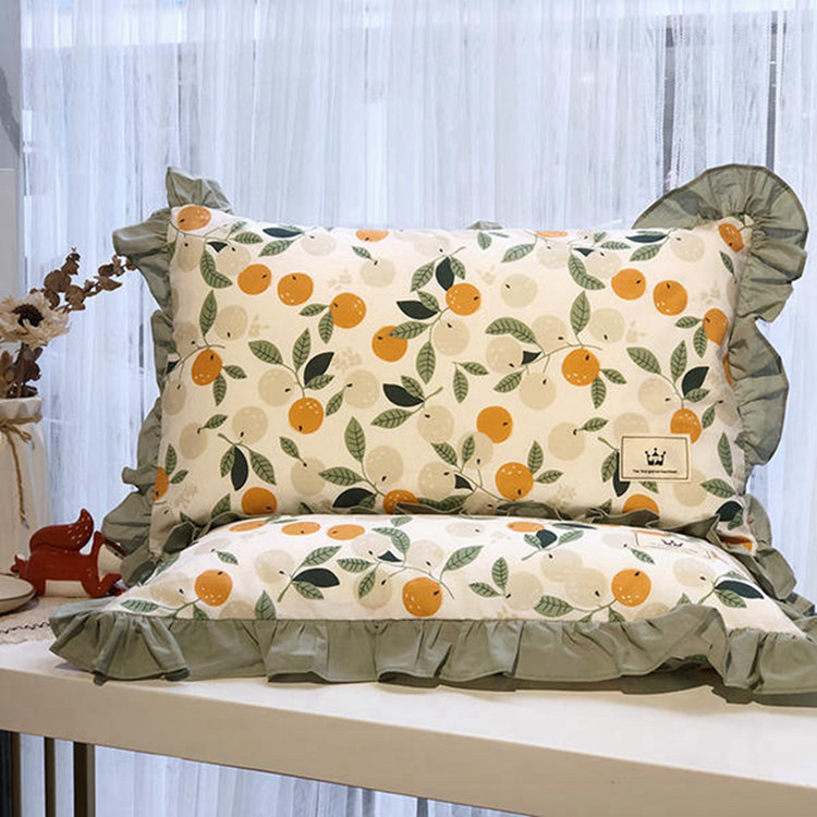 儿童枕头套全棉枕套纯棉花边枕头套小清新花卉印花枕芯套