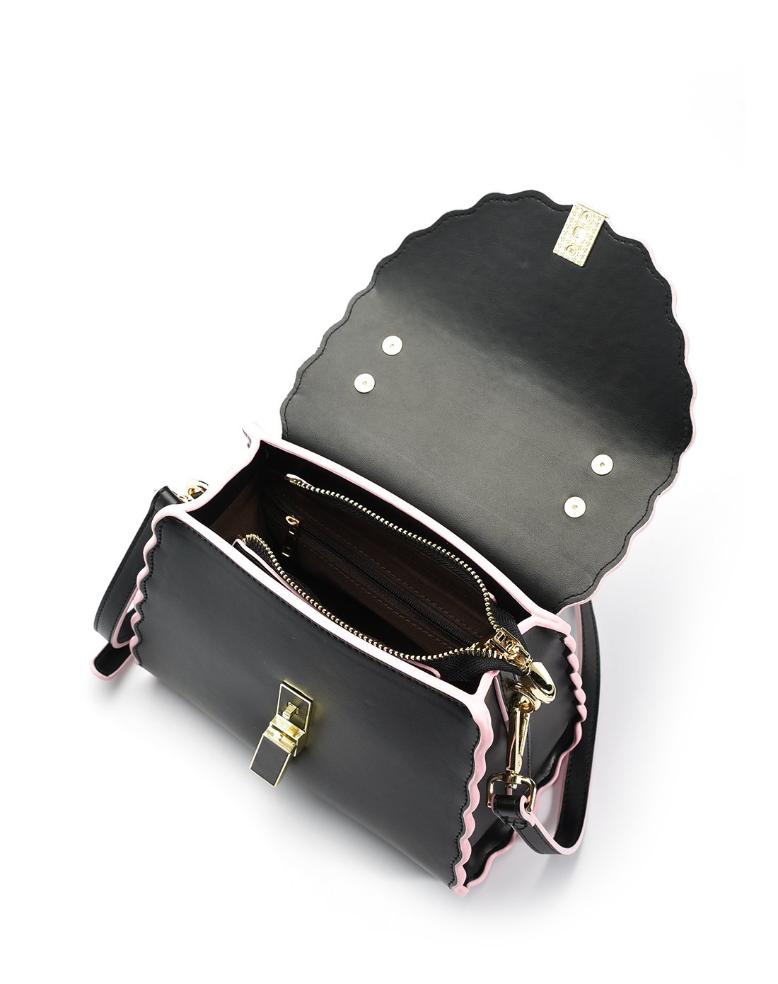 makko撞色波浪油边翻盖手提包