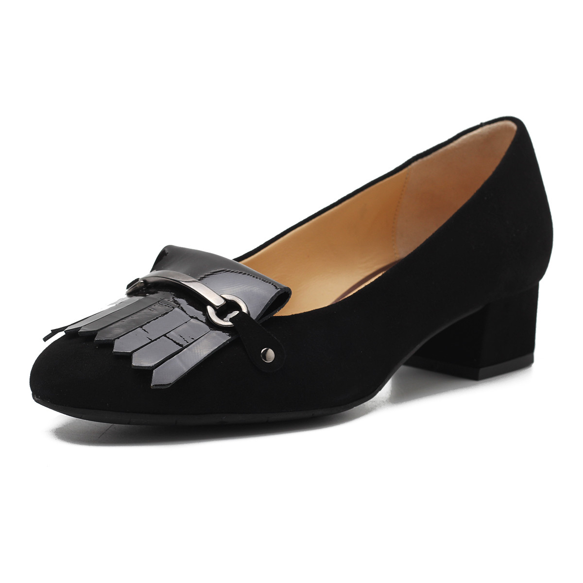 都彭女鞋 羊皮饰扣流苏反绒单鞋