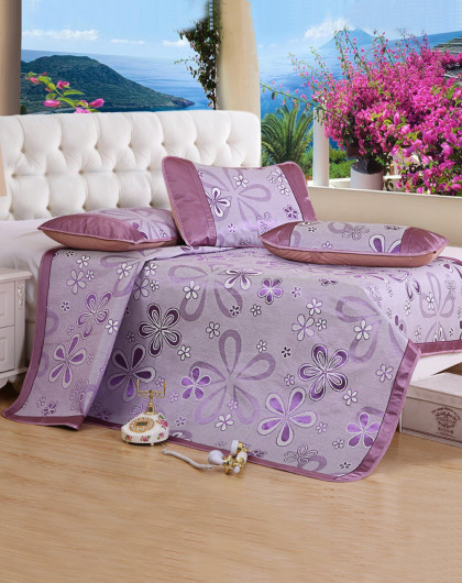 时尚提花环保冰丝席三件套-夏日风情(紫)