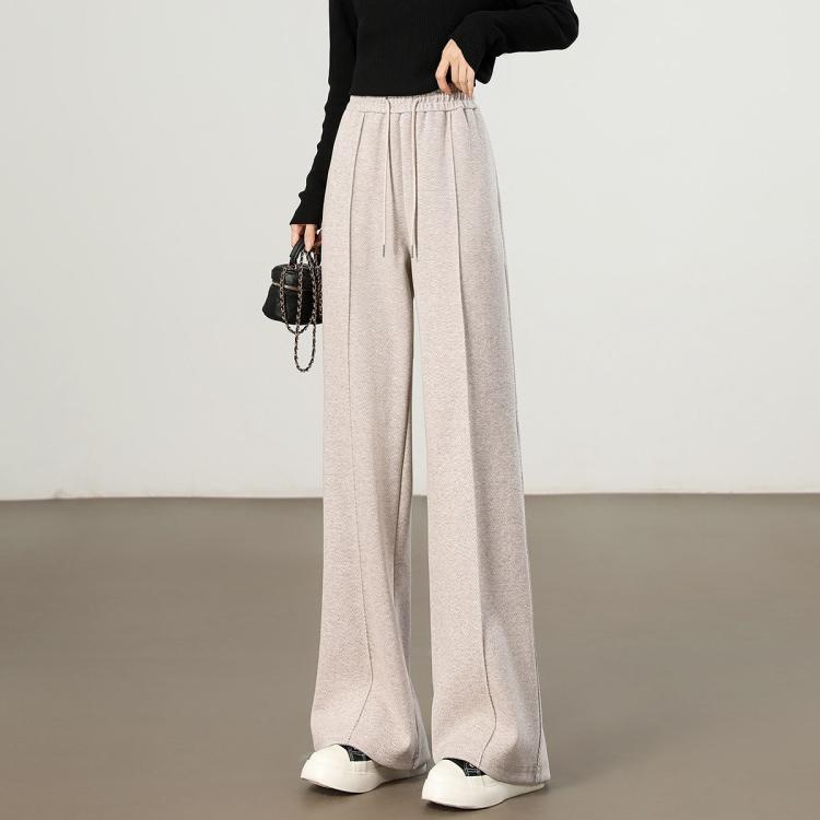 斯尔丽 【含羊毛人字纹阔腿裤】时尚女士通勤气质宽松长款休闲裤女裤